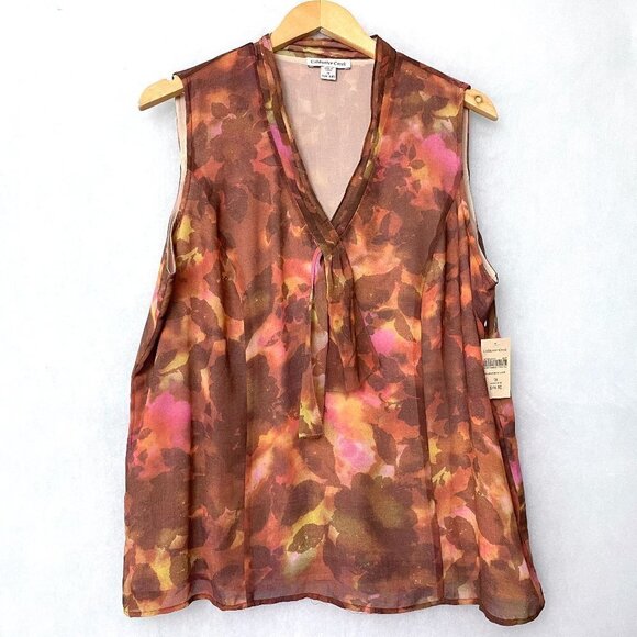 NEW Coldwater Creek Women's Shell Brown Pink Print Sleeveless Top size 1X - Picture 1 of 9